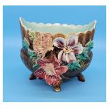 Antique Majolica Flower Planter Centerpiece Oval V
