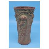 Antique Pine Pinecone Vase Green Glaze Redware Art