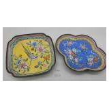 (2) Cloisonn© Trinket Dishes w Bird & Floral Desi