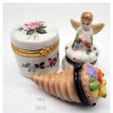 Grouping of (3) Ceramic Trinket Boxes Cornucopia +