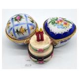 Grouping of (3) Ceramic Trinket Boxes Birthday Cak