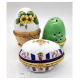 Grouping of (3) Ceramic Trinket Boxes Eggs
