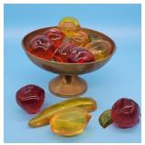 Brass Compote with Acryllic Lucite Fruit Grapes Le