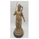 Gold Painted Metal Statue Woman w Flowing Hair & S