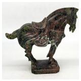 Carved Green & Red Marble Horse Statue Sculpture