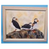 Sue Ann Myers Oil on Board Puffins at E. Egg Rock