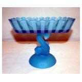 Fostoria Blue Glass Dolphin Compote (Crystal Mist)