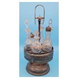 Victorian Silverplate Glass Castor Set Blown Etche