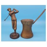 Brass Golfer Statue & Sahaware Turkish Coffee Pot