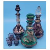 Silver Overlay Art Glass Decanters Some Glasses