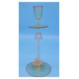 Gold Swirl Art Glass Candle Holder w Swan