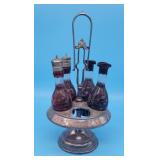 Antique Cruet Set Red Cut To Clear Crystal Bottles