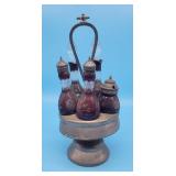 Antique Cruet Set Red Cut To Clear Crystal Bottles