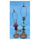 2 Art Glass Font Table Lamps Cranberry Aqua