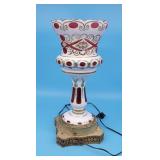 Mantle Lustre Table Lamp Bohemian Glass White Cut