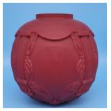 Antique Red Satin Glass Ball Shade Victorian Oil L