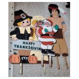 3 Holiday Decoartion Lawn Ornament Stakes Santa Pi