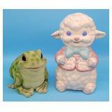Flocked Frog Coin Bank Ceramic Lamb Bank