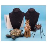 Necklace Displays, Painted Turtle Figurine, Wicker