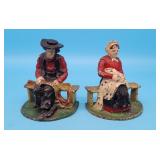 Cast Iron Amish Man & Woman On Bench Book Ends