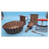 Lot of Tin Kitchenware Mold Sifter Chopper Scoop M