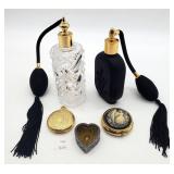 (2) Perfume Atomizer Bottles, Cameo Pill Box, Trin