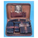 Vintage Mens Travel Grooming Shaving Kit in Leathe