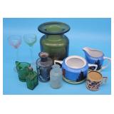 Glassware Lot Silver Overlay Bottle, Danish Art Gl