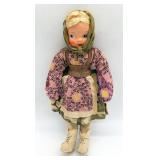 Cloth Ethnic Doll w Plastic Face 13.5" T