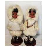 Inuit Native American Eskimo Dolls w Fur Coats (2)