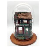 Glass Dome w Cottage Diorama & Easter Bunny Figuri