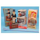 Uncle Sam Coin Bank w OB, Santa Fe Railroad Mugs,