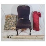 Foot Stool, Padded Chair, Blinds