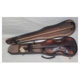 Antique Carved Lion Head Scroll Violin w Bow