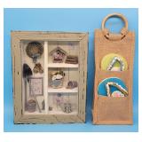 Garden Shadow Box, New Burlap Wine Bottle holder w