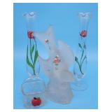 Frosted Glass Bird Figurine, Pr Hand Painted Bud V