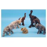 Lot of Carved Elephants Marble Onxy Wood