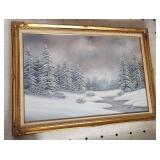 Oil on Canvas Painting Landscape Winter Snow Scene