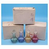 3 sets of 4 Glass Perfume Bottles Red Amber Blue G