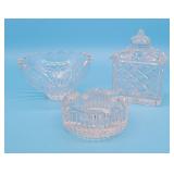 3 pc Crystal Bowl Ashtray Jar with Lid
