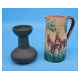 Majolica Goat Pitcher,  Green Matte Glaze Pottery