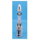 Bohemian Glass Decanter Milk White Cut to Emerald