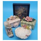 Floral Print & Lot of Floral Porcelain Trinket Box