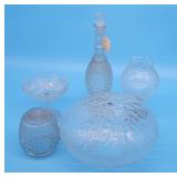 Crystal Decanter, EAPG Aztec Sunburst Compote, Mid