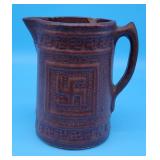 Antique Brown Glazed Stoneware Pitcher Swastika
