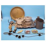 Oriental Carvings, Brass Bells Silverplate Trays T