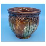 Brown & Green Majolica Glazed Pottery Planter