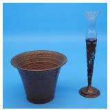 Hammered Copper Planter, Copper & Glass Vase