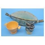 Majolica Basketweave Planter, Fiestaware Sugar Bow