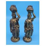Pair of Figural Metal Lamp Bases Women Gold Finish